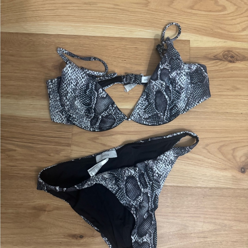 Onia Black and Gray Snake Print Bikini